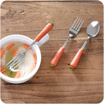 Cartoon Stainless Steel Spoon Fork Cutlery Set Cute Children Tableware Fork Cartoon Rabbit Carrot Cutlery Sets