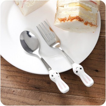 Cartoon Stainless Steel Spoon Fork Cutlery Set Cute Children Tableware Fork Cartoon Rabbit Carrot Cutlery Sets