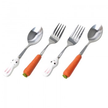Cartoon Stainless Steel Spoon Fork Cutlery Set Cute Children Tableware Fork Cartoon Rabbit Carrot Cutlery Sets