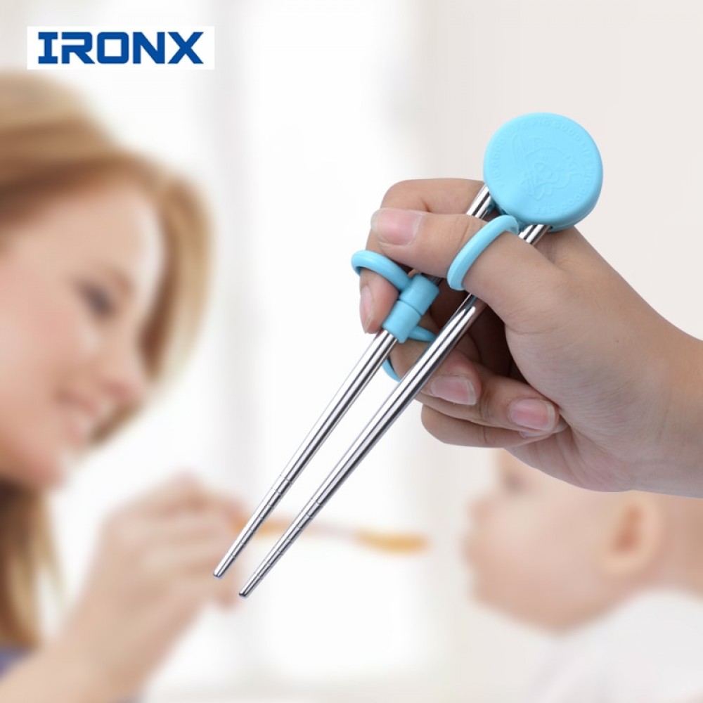 IRONX  Learning Training Chopsticks Stainless Steel  Chop Sticks For Child Enlightenment Cute Pig