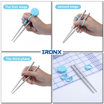 IRONX  Learning Training Chopsticks Stainless Steel  Chop Sticks For Child Enlightenment Cute Pig