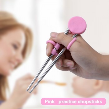 IRONX  Learning Training Chopsticks Stainless Steel  Chop Sticks For Child Enlightenment Cute Pig