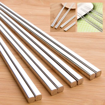 vanzlife food grade top 304 stainless steel tableware chopsticks household metal alloy square chopsticks 1 pair