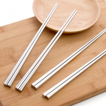 vanzlife food grade top 304 stainless steel tableware chopsticks household metal alloy square chopsticks 1 pair