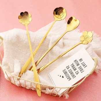 4Pcs Stainless Steel Spoon Set with Long Handle Flowers Heart Shape Ice Tea Coffee Spoon Dessert Spoon Kitchen Drink Tableware