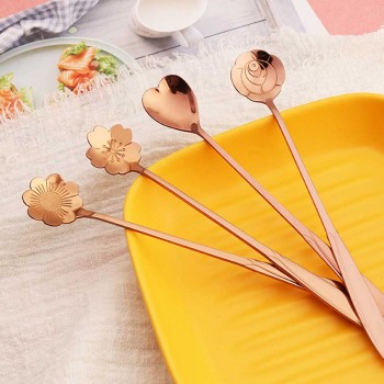 4Pcs Stainless Steel Spoon Set with Long Handle Flowers Heart Shape Ice Tea Coffee Spoon Dessert Spoon Kitchen Drink Tableware