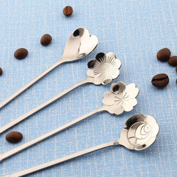 4Pcs Stainless Steel Spoon Set with Long Handle Flowers Heart Shape Ice Tea Coffee Spoon Dessert Spoon Kitchen Drink Tableware
