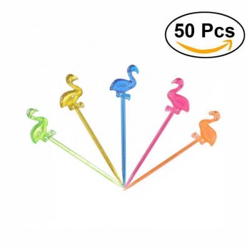 50 Pieces Buffet Cupcake Fruit Fork Cake Dessert Salad Sticks Flamingo Food Picks Cocktail Toothpick Skewer Party Supplies