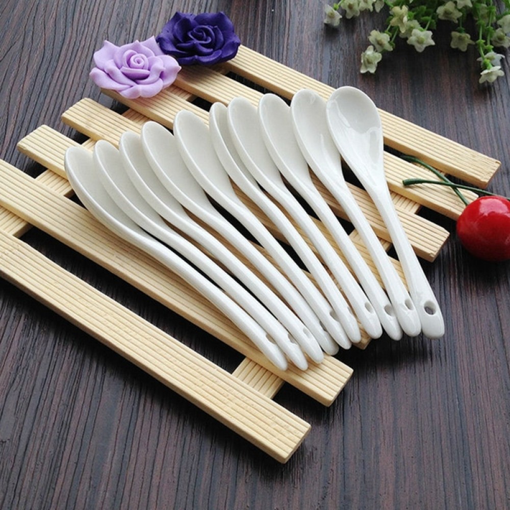 5 pcs Health Porcelain Coffee Spoons Pure White Honey Milk Soup Stir Coffee Spoon Ice Cream Tea spoon Kitchen Tool