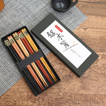 Doatry New 5 Pairs Japanese Korean Reusable Chopsticks Natural Beech Wood Chopsticks Chinese Set Handmade Gift Pack