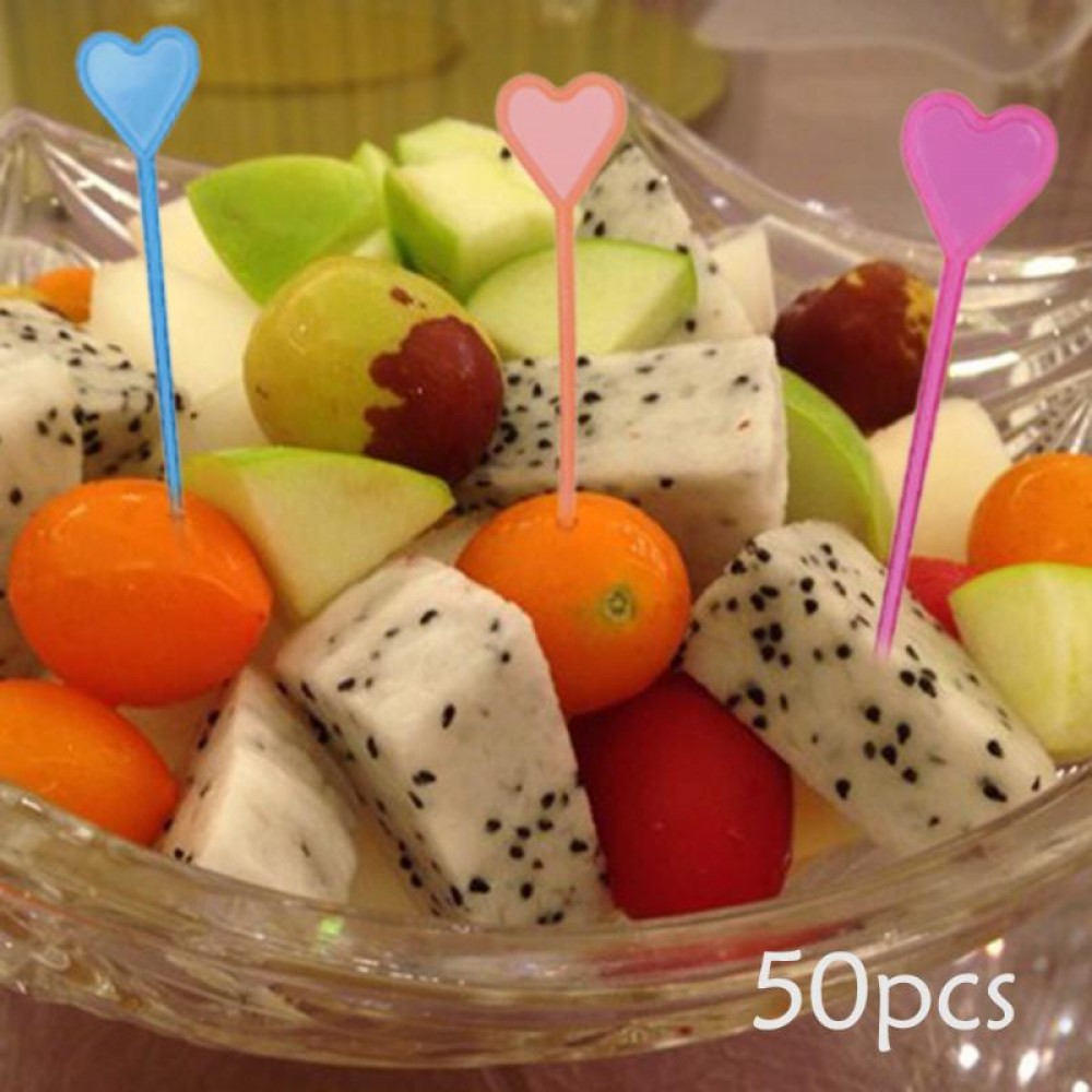 50pcs Disposable Forks Stick Plastic Love Heart Food Picks Arrow Dessert Fruit Forks Kitchen Bento Accessories Bento Picks
