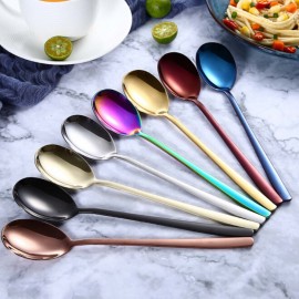 Rainbow Color Long Handle Spoons Fork Soup Scoop Ice Cream Tea Coffee Spoons Stainless Steel Tableware Dinnerware Cutlery