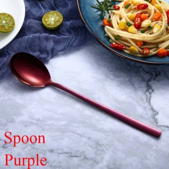 Rainbow Color Long Handle Spoons Fork Soup Scoop Ice Cream Tea Coffee Spoons Stainless Steel Tableware Dinnerware Cutlery