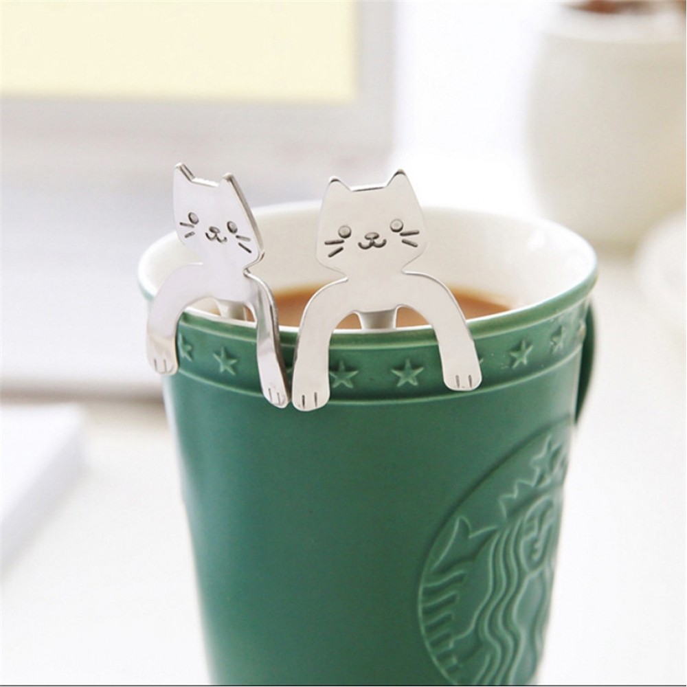 Creative Coffee Spoon Cat Spoon Long Handle Spoons Flatware Drinking Tools Kitchen Gadget 11.8*1.8cm Oct#1