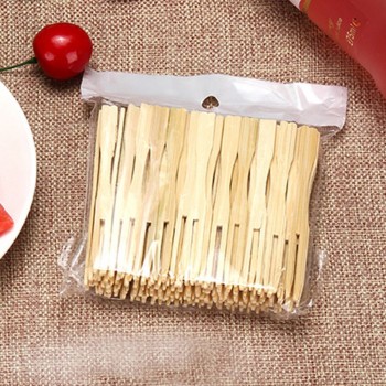 100pcs Bamboo Fruit Forks Beige 3.5 Inches Length Cocktail Fruit Picks Skewers Sticks Party Dessert Utensil Disposable Forks