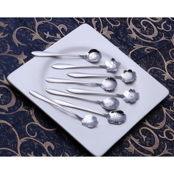 8Pcs/lot Creative Flower Shape Tea Coffee Spoon Stainless Steel  Sugar Ice Cream Spoon Mixing Spoon Stirring Teaspoons Tableware
