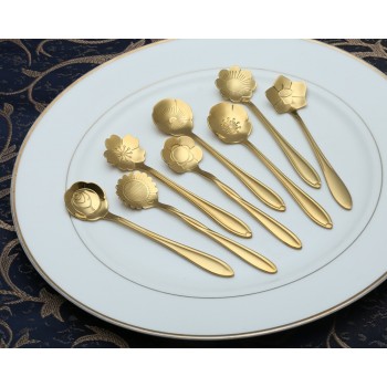 8Pcs/lot Creative Flower Shape Tea Coffee Spoon Stainless Steel  Sugar Ice Cream Spoon Mixing Spoon Stirring Teaspoons Tableware
