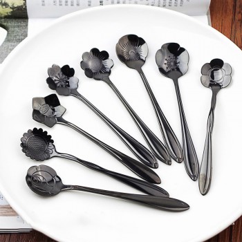 8Pcs/lot Creative Flower Shape Tea Coffee Spoon Stainless Steel  Sugar Ice Cream Spoon Mixing Spoon Stirring Teaspoons Tableware