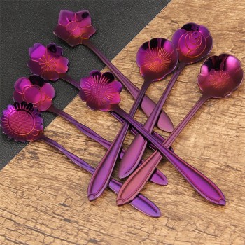 8Pcs/lot Creative Flower Shape Tea Coffee Spoon Stainless Steel  Sugar Ice Cream Spoon Mixing Spoon Stirring Teaspoons Tableware