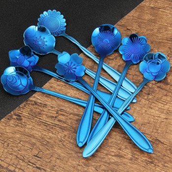 8Pcs/lot Creative Flower Shape Tea Coffee Spoon Stainless Steel  Sugar Ice Cream Spoon Mixing Spoon Stirring Teaspoons Tableware