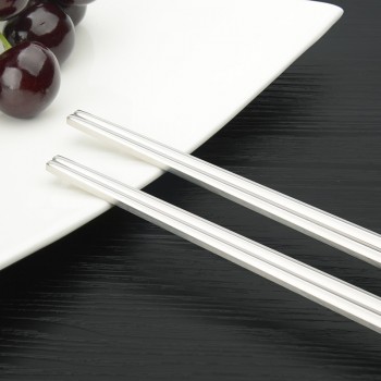 IRONX flat chopsticks stainless steel korean chop sticks reusable metal food sticks for kids adult (1pairs)