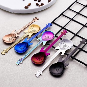 Stainless Steel Spoon Coffee Guitar Shape Music Theme Tea Stirring Spoon Small Ice Cream Dessert Scoop Creative Flatware Gifts
