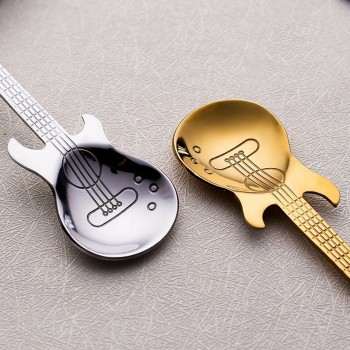 Stainless Steel Spoon Coffee Guitar Shape Music Theme Tea Stirring Spoon Small Ice Cream Dessert Scoop Creative Flatware Gifts