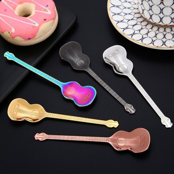 Stainless Steel Spoon Coffee Guitar Shape Music Theme Tea Stirring Spoon Small Ice Cream Dessert Scoop Creative Flatware Gifts
