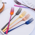 7PCS 18/8 Stainless Steel Dinner Fork Set Korea Colourful Dessert Fork With Long Handle Gold Blue Fork Set for Hotel Party
