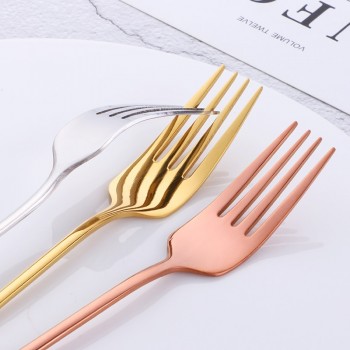 7PCS 18/8 Stainless Steel Dinner Fork Set Korea Colourful Dessert Fork With Long Handle Gold Blue Fork Set for Hotel Party