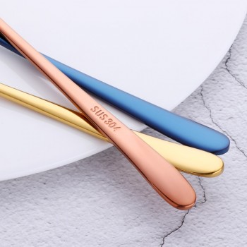 7PCS 18/8 Stainless Steel Dinner Fork Set Korea Colourful Dessert Fork With Long Handle Gold Blue Fork Set for Hotel Party