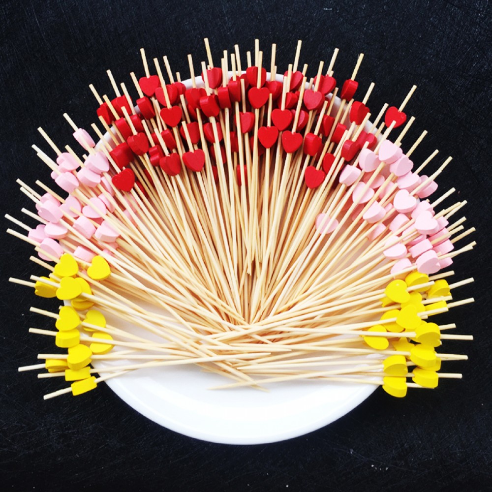 100pc12cm Heart Flower Bamboo Pick Buffet Cupcake Fruit Fork Party Dessert Salad Stick Cocktail Skewer for Wedding Decor
