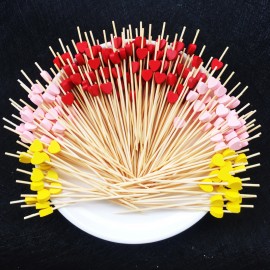 100pc12cm Heart Flower Bamboo Pick Buffet Cupcake Fruit Fork Party Dessert Salad Stick Cocktail Skewer for Wedding Decor