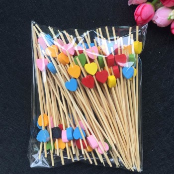 100pc12cm Heart Flower Bamboo Pick Buffet Cupcake Fruit Fork Party Dessert Salad Stick Cocktail Skewer for Wedding Decor