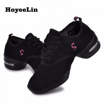 HoYeeLin Modern Jazz Dance Sneakers Women Breathable Mesh Lace Up Dancing Practice Shoes Cushioning Lightweight Fitness Trainers