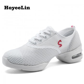 HoYeeLin Modern Jazz Dance Sneakers Women Breathable Mesh Lace Up Dancing Practice Shoes Cushioning Lightweight Fitness Trainers