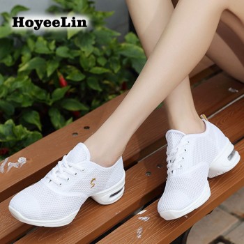 HoYeeLin Modern Jazz Dance Sneakers Women Breathable Mesh Lace Up Dancing Practice Shoes Cushioning Lightweight Fitness Trainers