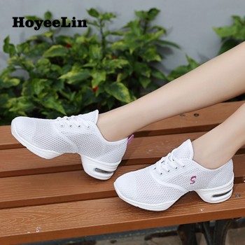 HoYeeLin Modern Jazz Dance Sneakers Women Breathable Mesh Lace Up Dancing Practice Shoes Cushioning Lightweight Fitness Trainers