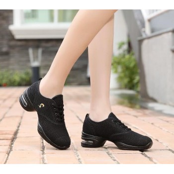 HoYeeLin Modern Jazz Dance Sneakers Women Breathable Mesh Lace Up Dancing Practice Shoes Cushioning Lightweight Fitness Trainers