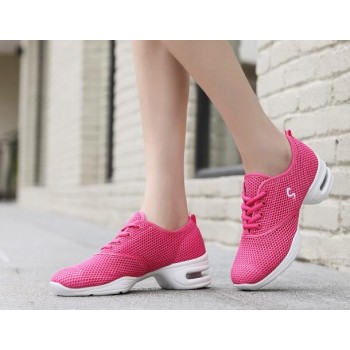 HoYeeLin Modern Jazz Dance Sneakers Women Breathable Mesh Lace Up Dancing Practice Shoes Cushioning Lightweight Fitness Trainers