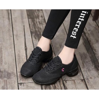 HoYeeLin Modern Jazz Dance Sneakers Women Breathable Mesh Lace Up Dancing Practice Shoes Cushioning Lightweight Fitness Trainers
