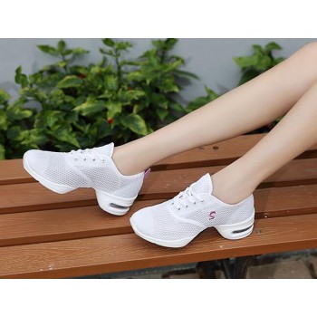 HoYeeLin Modern Jazz Dance Sneakers Women Breathable Mesh Lace Up Dancing Practice Shoes Cushioning Lightweight Fitness Trainers