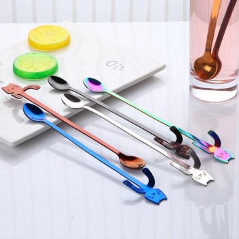 Creative Cat long handle stainless steel tea coffee spoons Handle Spoons Flatware Coffee Drinking Tools Kitchen Gadget 2O0110