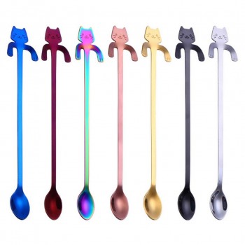 Creative Cat long handle stainless steel tea coffee spoons Handle Spoons Flatware Coffee Drinking Tools Kitchen Gadget 2O0110