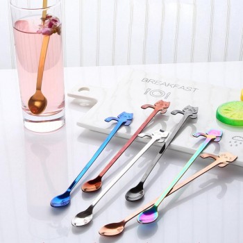 Creative Cat long handle stainless steel tea coffee spoons Handle Spoons Flatware Coffee Drinking Tools Kitchen Gadget 2O0110