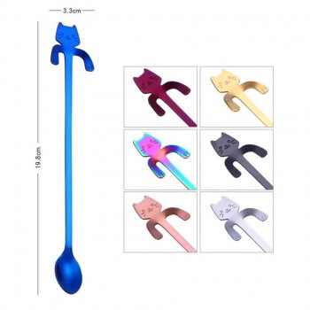 Creative Cat long handle stainless steel tea coffee spoons Handle Spoons Flatware Coffee Drinking Tools Kitchen Gadget 2O0110