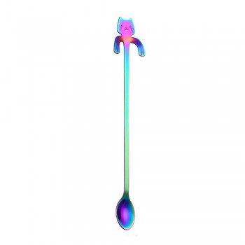 Creative Cat long handle stainless steel tea coffee spoons Handle Spoons Flatware Coffee Drinking Tools Kitchen Gadget 2O0110