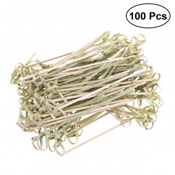 100pcs Disposable Bamboo Knot Skewers Cocktail Picks with Twisted Ends for Cocktail Party Barbeque Snacks Club Sandwiches