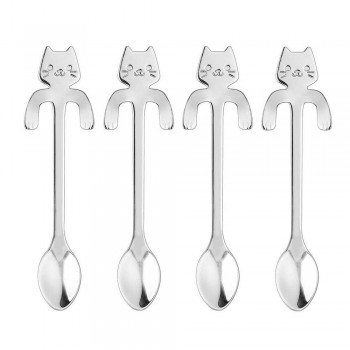 4pcs/set Creative Cartoon Cat Coffee Spoons Stainless Steel Ice Cream Candy Teaspoon Kitchen Tableware Supplies
