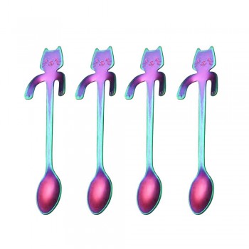 4pcs/set Creative Cartoon Cat Coffee Spoons Stainless Steel Ice Cream Candy Teaspoon Kitchen Tableware Supplies